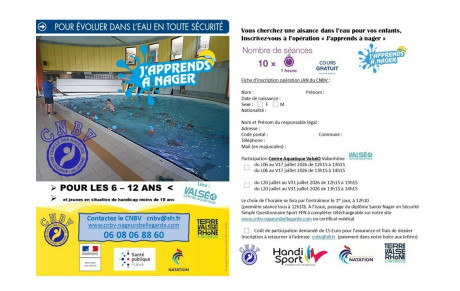 Opération CNBV "J'apprends à nager 2026" à ValséO